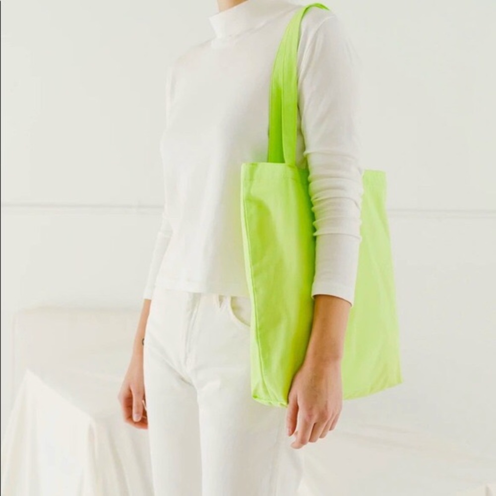 Neon lime green baggu canvas tote bag